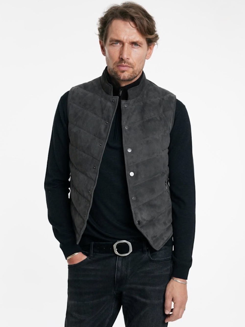 John Varvatos Jackson vest suede leather